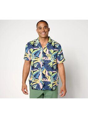 Studio Park x Alberti Popaj Linen Shirt XS Button Up Short Sleeve Printed Palms